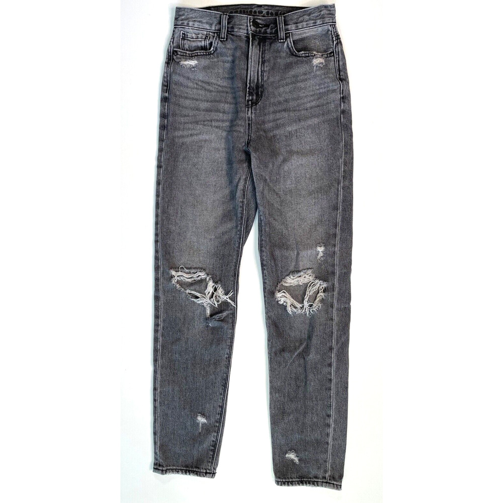 American Eagle Jeans Women's Size 0 Regular Black Mom High Rise Distressed Faded
